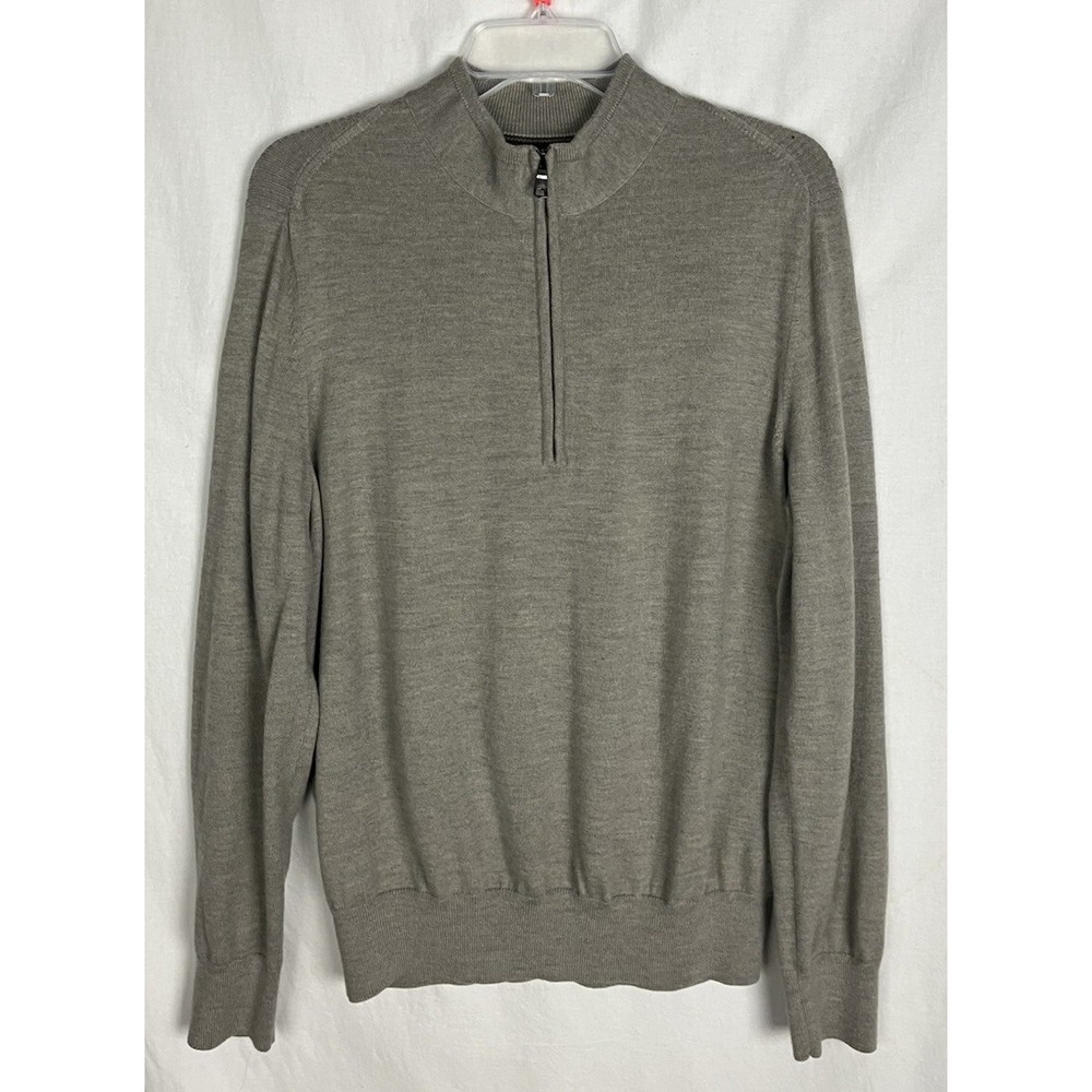 Banana Republic Men's Pullover Sweater 1/4 Zip Merino Wool Blend Warm Grey Large